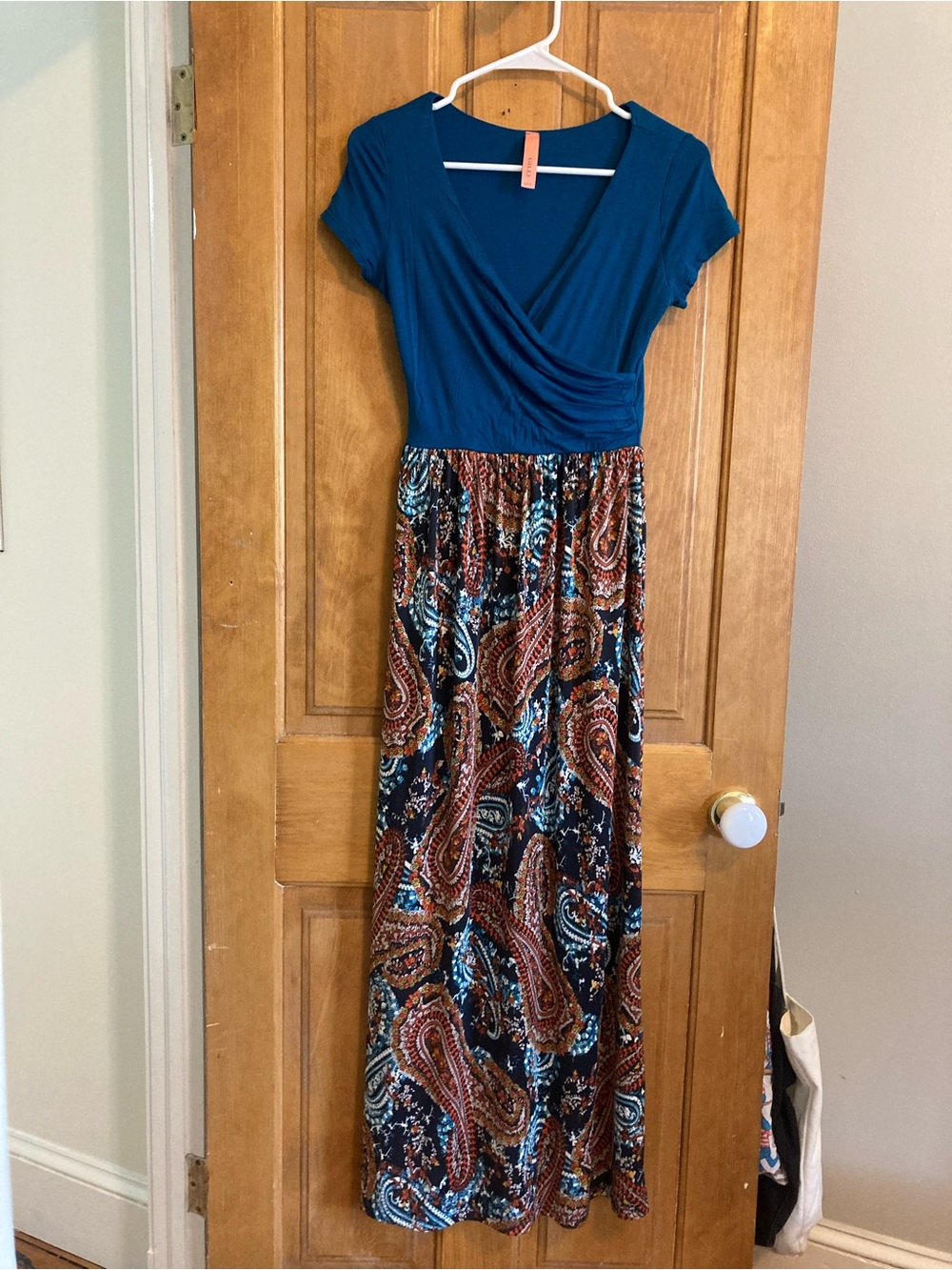 ModCloth Teal Wrap Bodice Maxi Dress with Paisley Print Skirt